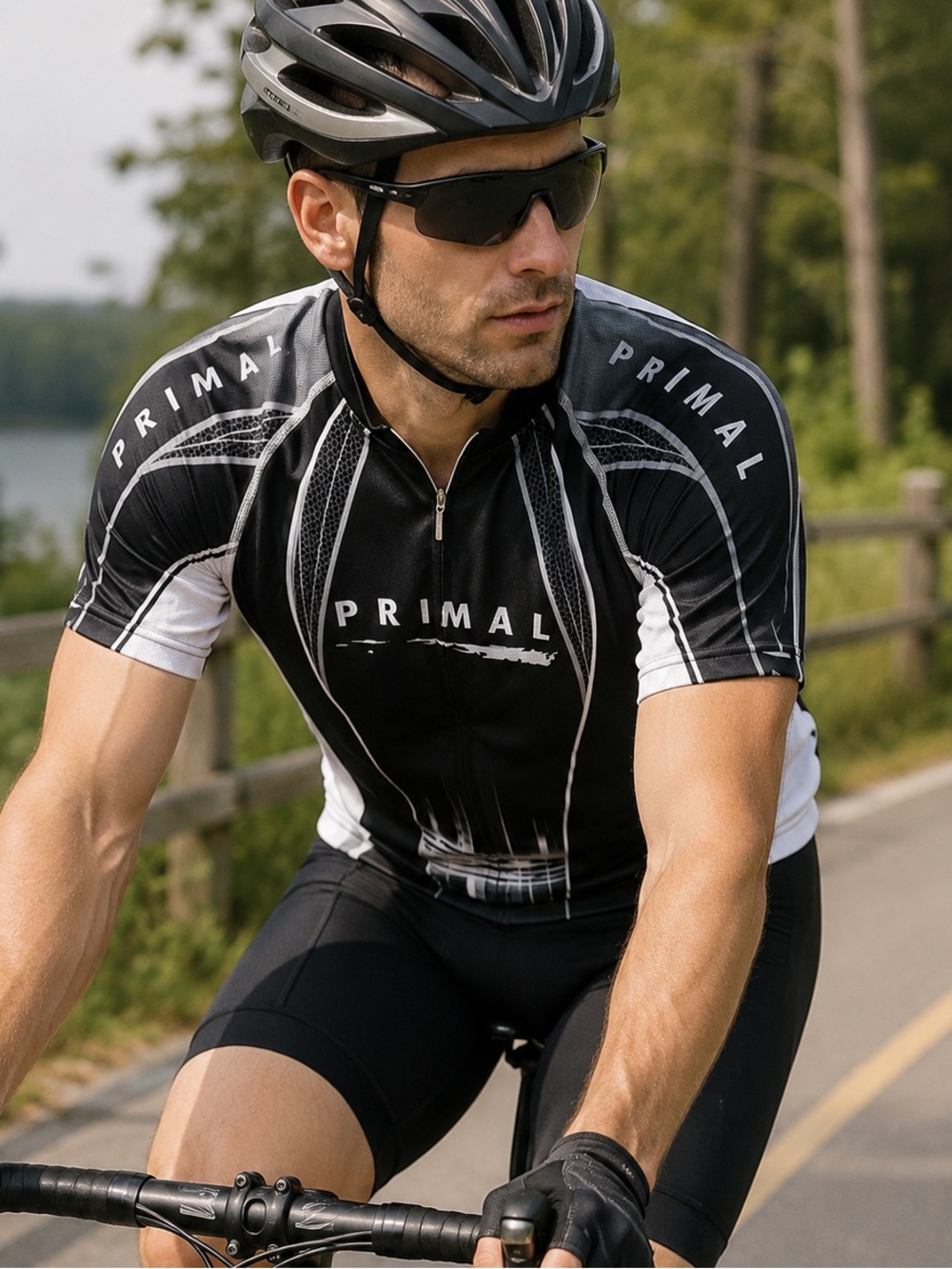 Men’s Primal Wear Cycling Jersey – Size L – Black White – Short Sleeve 1/4 Zip